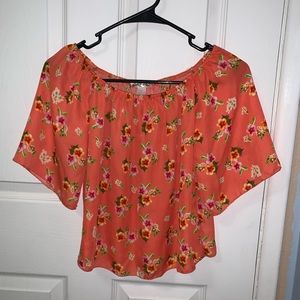 Orange/ floral off-the-shoulder top
